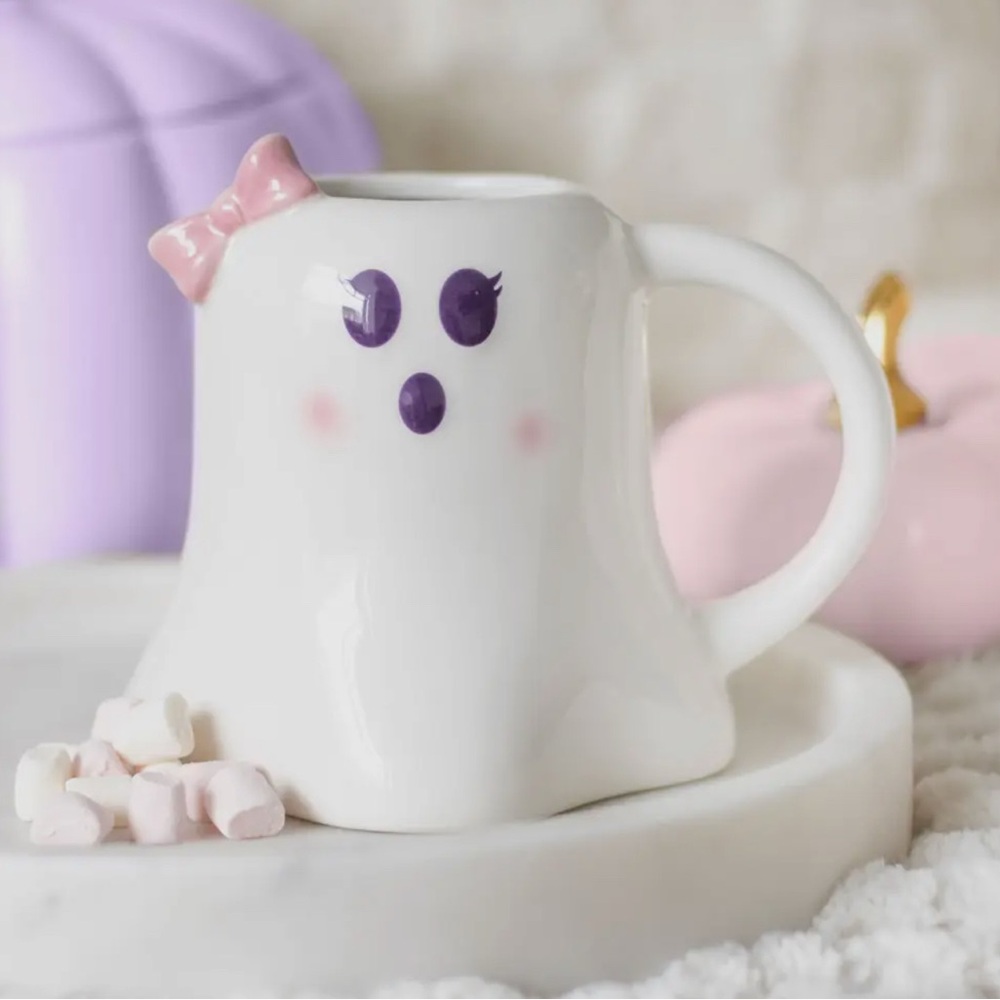 Cute Ghost Mug with Pink Bow